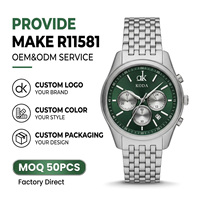 Jam Tangan Logo Kustom Quartz Pria Jam Tangan Logo Kustom Emerald Sunray Face Tali Baja Tahan Karat Trendy Tahan Air