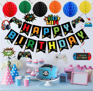 Guirnalda <span class=keywords><strong>de</strong></span> Papel con Diseño <span class=keywords><strong>de</strong></span> Videojuegos para Decoración <span class=keywords><strong>de</strong></span> Fiesta <span class=keywords><strong>de</strong></span> <span class=keywords><strong>Cumpleaños</strong></span>, Banderines, Serpentinas, Globos <span class=keywords><strong>de</strong></span> Panal para Niños y Hombres - Product Image 3