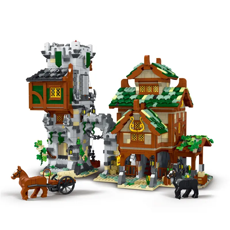 Liangjun 033001 Moc Criativo Tijolo Idade Média Estábulos E Guarda Torre Modelo Building Blocks Brinquedos