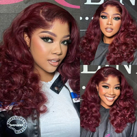 Perruques Courtes Bob Ondulées Bourgogne Cheveux Brésiliens Perruques Lace Front 13x4 en Cheveux Humains Densité 200% Perruque Cheveux Humains Ondulés