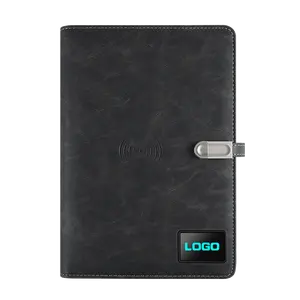 Custom Logo PU Leather 10000mAh Power Bank Notepad Notebook Gift Set Wireless Charging U Disk Stylish Business School 100 Sheets