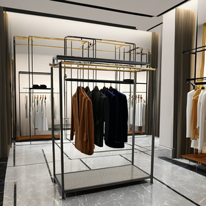 Porte-vêtements Magasin de vêtements Présentoir en métal <span class=keywords><strong>Rail</strong></span> suspendu au sol Lady Clothing Display Golden <span class=keywords><strong>Rail</strong></span> Garment Rack - Product Image 6