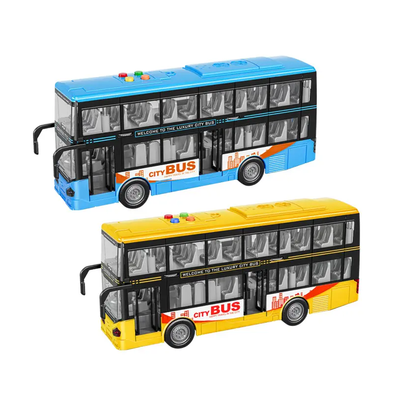 Ept Friction Licht En Geluid Stad Dubbeldekker Open Deur Model Voertuig Gegoten Custom Speelgoed Schoolbussen Voor Kinderen