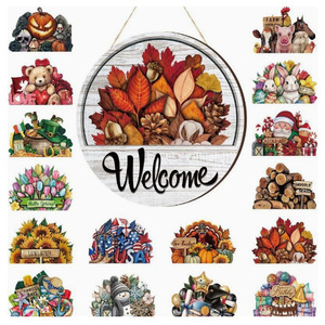 16-piece <b>Welcome</b> Door <b>Sign</b> Set, Interchangeable Front Door Decor, Rustic Autumn Seasonal Hanging <b>Sign</b> for Halloween and Christma - Product Image 6