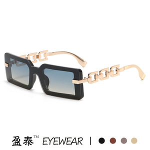 Lunettes de soleil Yingtai à monture carrée avec branches en chaîne, noires, UV400, style urbain tendance pour femme - Product Image 3