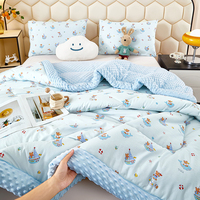 Nouvelle collection 2026 : Ensemble de literie 3 pièces en velours Doudou imprimé bleu, polyester/coton, pour toutes les saisons, motif dessin animé, idéal pour la maison