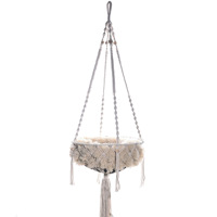 Lit pour chat en corde de coton tissé à la main avec pompons - Style simple - Tapis de repos pour animaux de compagnie