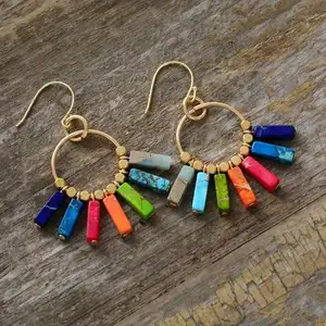 Bohemian Style Chakra Colorful Emperor Stone Earrings Europe and US Popular Accessories Supplier Wholesale Drop-shipping
