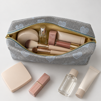 Pochette cosmétique en polyester et nylon avec paillettes argentées et fermeture éclair dorée pour l'école et les voyages