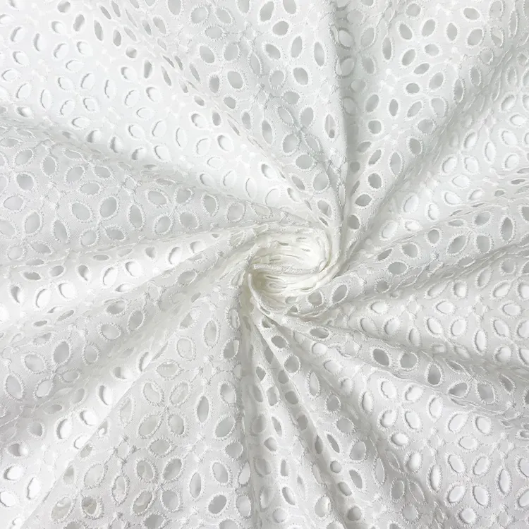 Harvest 100% cotton voile dyed eyelet geometric floral embroidery fabric from manufacturer for women and girls for GUESS