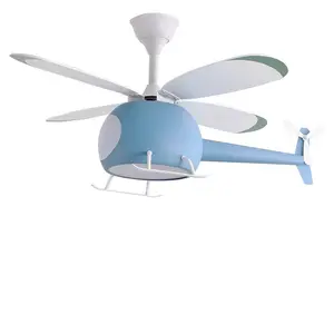 Kipas desain helikopter 110v kipas langit-langit modern, lampu gantung LED 2023 pintar dengan lampu dan remote kontrol untuk kamar tidur anak