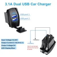 Chargeur rapide 3.1A double USB 12-24V étanche en métal et plastique avec indicateur LED et interrupteur à bascule pour voiture et bateau