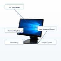 Terminal POS con pantalla táctil de 15,6 pulgadas, caja registradora todo en uno, Windows 10, Intel Core i5, 8 GB de RAM, 128 GB SSD, soporte plegable