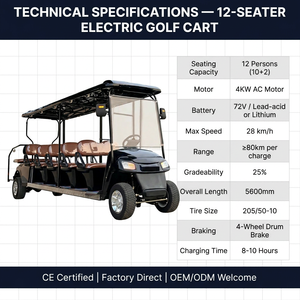 Voiturette de golf électrique Tarion Factory Direct 12 places, 72V 4KW haute puissance, 10+2 places, <span class=keywords><strong>buggy</strong></span> de golf touristique, batterie lithium, 30-50 km/h - Product Image 5