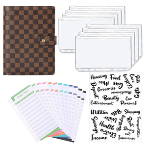 2023 Hottest Custom 6 Ring Checkered Faux Pu Leather A6 Budget Binder With Cash Envelopes