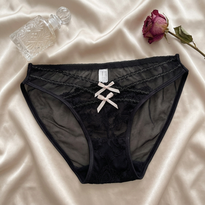 Braguitas de bikini de encaje para mujer, de talle bajo, con tiras cruzadas y lazo decorativo, de malla transparente, sexys, transpirables, ropa interior íntima al por mayor - Product Image 5
