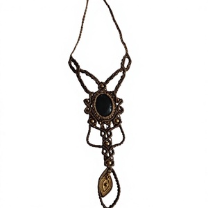Collar con Colgante de Macramé Marrón Hecho a Mano, Estilo Bohemio Étnico, Cadena Ajustable, Chapado en Bronce Antiguo, Joyería Unisex - Product Image 1