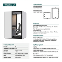 Cabine de bureau insonorisée moderne certifiée 30 dB, cabine de réunion acoustique, salle privée pour 1-2 personnes, structure en alliage d'aluminium, verre trempé