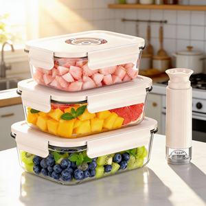 Contenitore Ermetico per Alimenti in <span class=keywords><strong>Vetro</strong></span> Borosilicato di Alta Qualità con Pompa per Frigorifero - Product Image 1