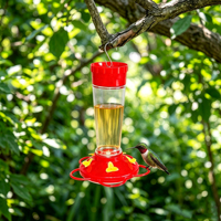 Mangeoire à colibris suspendue durable et réutilisable de 350 ml (12 oz) pour l'extérieur, avec 5 ports d'alimentation, anti-fourmis et anti-abeilles, en plastique toutes saisons