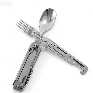 Ensemble <span class=keywords><strong>couteau</strong></span> et <span class=keywords><strong>fourchette</strong></span> pliables détachables en acier inoxydable, multi-outils pour le camping, les pique-niques et les activités de plein air - Product Image 2