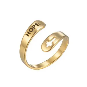 Stainless Steel Hollow-out Hope Faith Love Words Cross Ring For Women Men Fashion Opening Rings Couple Jewelry Gifts