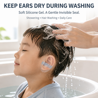 Autocollants d'oreille en gel de silicone en gros, couvre-oreilles étanches en film PU pour la natation, la douche, le bain, réutilisables et flexibles