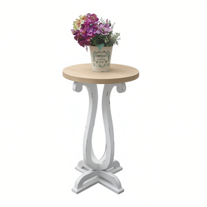 Mesa Consola de Madera Parisloft con Tapa Natural y Base Blanca Envejecida para Sala de Estar o Dormitorio - Product Image 1