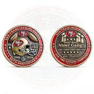 Moneda Conmemorativa Personalizada de 40 mm de los <span class=keywords><strong>San</strong></span> <span class=keywords><strong>Francisco</strong></span> 49ers, de Hierro Fundido con Serigrafía, Bañada en Níquel Negro, Recuerdo Metálico - Product Image 6