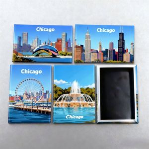 Around the World Refrigerator Chicago Tin <b>Fridge</b> Custom Photo Travel Souvenir Magnet - Product Image 1