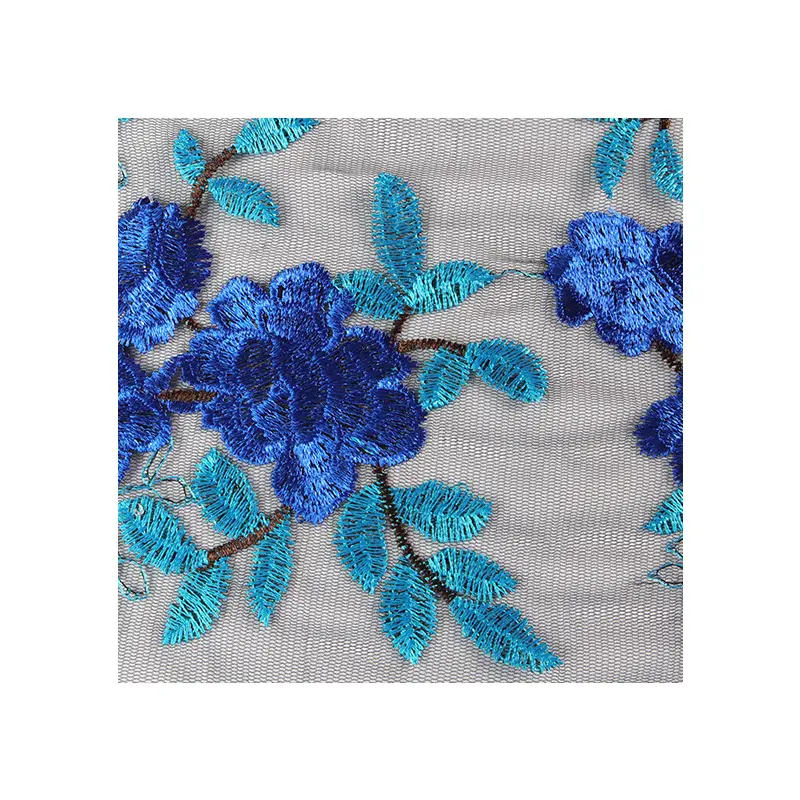 Manufacturers Direct Blue Small Peony Flowers Embroidery Mesh New Wedding Dress Decorative Fabric