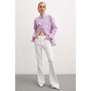 Camisa de Popelina Lila para Mujer, Corte Regular, con Botones, Estilo Minimalista para el Día a Día - Product Image 2