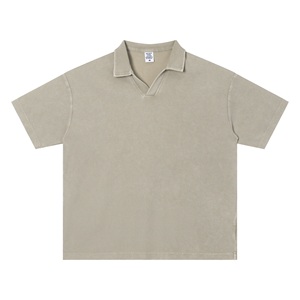Maglietta <span class=keywords><strong>Polo</strong></span> Vintage in Cotone Personalizzata OEM Unisex con Ricamo e Stampa, Lavaggio Acido, Peso 235GSM, T-Shirt a Spalla Larga in Tessuto Waffle - Product Image 4