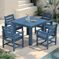 Ensemble de salle à manger de jardin 5 pièces, table carrée, 4 fauteuils, HDPE, sans rouille, siège large de 19,7 pouces, capacité de 350 lb, pour jardin