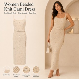 <span class=keywords><strong>Vestido</strong></span> Largo de Verano para Mujer, con Lentejuelas y Cuentas, Tirantes Finos, Cinturón en la Cintura, Tejido Metálico, Elegante, para la Noche, OEM ODM - Product Image 2
