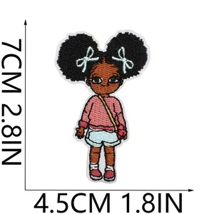 Hot Sale New Cute Decorative Black Baby Girl Design Iron on Fabric <strong>Computer</strong> Embroidery <strong>Patches</strong> for Children Clothes - Product Image 3