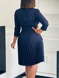 Nouvelle Robe Africaine Plissée Unie Tendance Printemps-Automne 2026 pour Grandes Tailles, Robe Trapèze Élégante pour Femme de Bureau - Product Image 5