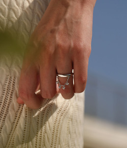 S925 Silver <b>Ring</b> With Round <b>Crystal</b> Drops Chain Minimalist Design Unisex Everyday Wear Sparkling Dangling Chain Promise <b>Ring</b> - Product Image 3