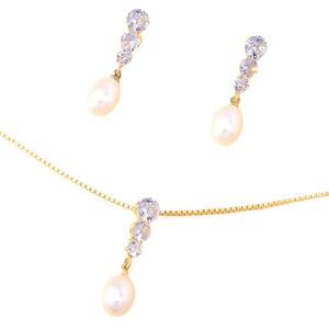 Conjunto de Collar y Aretes con Colgante de Perlas de Circonio Estilo Francés para Mujer, Joyería de Boda, Regalo para Novia - Product Image 4