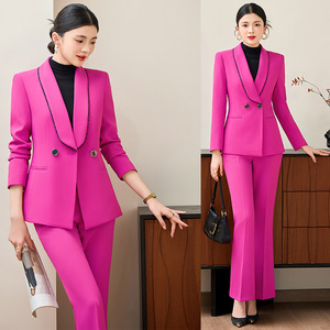 Women's Pink Suit Set Full Sleeve Polyester Formal Anti-Wrinkle Autumn Wear - Product Image 1