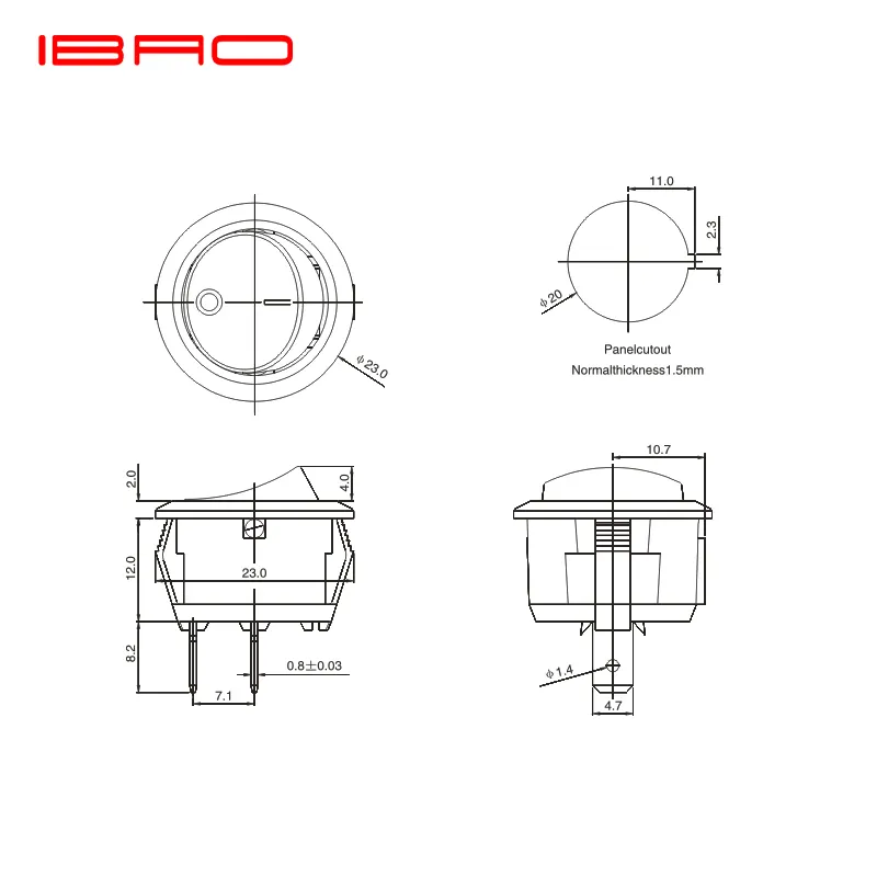 IBAO CNIBAO RCA Series interruptor basculante UL redondo corto