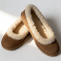 Pantoufles en daim peluche pour femmes avec logo personnalisé, doublure en polaire douce, confortables pour l'intérieur en saison froide