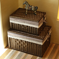 Panier de rangement multifonctionnel rectangulaire en rotin tressé, léger, fabriqué avec précision, avec couvercle, pour vêtements, écologique et moderne