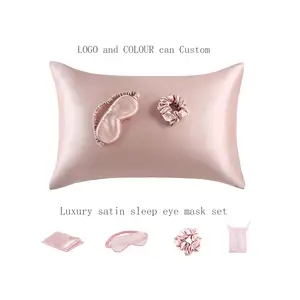 Breathable Moisture Absorbing Perfect Gift 100% Satin Silk Eye Mask And Pillowcase Set With Scrunchie And Pouch