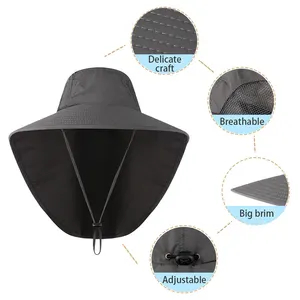 Hot Sell Men Outdoor Hiking Cap Anti-UV Breathable Wide Brim With Neck Cover Fisherman Fishing Hats Summer UV Protection Sun Hat