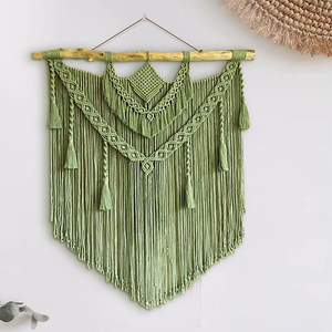 Ventes Flash : Décoration Murale <span class=keywords><strong>Macramé</strong></span> Vert <span class=keywords><strong>avec</strong></span> Tige en <span class=keywords><strong>Bois</strong></span> Naturel, Tapisserie Murale Bohème Tissée à la Main <span class=keywords><strong>avec</strong></span> Franges, Décoration Murale Texturée Bohème - Product Image 6