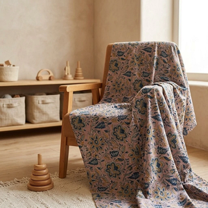 Tissu artisanal Sanskriti Lilac en pur coton de 1 mètre – Textile indien floral imprimé à la main Sanganeri pour la couture et le bricolage - Product Image 2