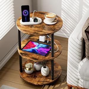 Three Tier Wood Side <b>Table</b> Coffee <b>Brown</b> Storage Rack For Living Room Home Use - Product Image 3