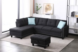 98" Wide Three Seat Left Hand Facing L-Shaped Corner Sectional <b>Sofa</b> <b>Storage</b> Ottoman Eco-Friendly Durable Linen Upholstery <b>Sofa</b> - Product Image 2