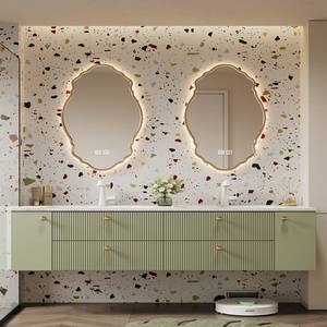 High end villa customized rock slab hot bending integrated double basin intelligent lighting defogging <b>mirror</b> bathroom cabinet - Product Image 4